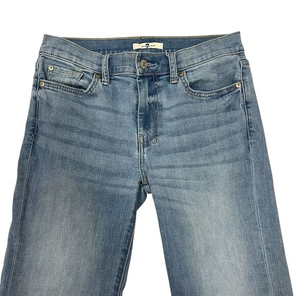 7 For All Mankind High Rise Dojo Flare Jean Light Wash Denim Raw Hem Women’s 28 - Picture 3 of 11